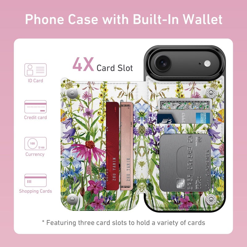Goodon for iPhone Air Case Wallet - Flip Folio Leather Cover with Trendy Floral Design, 3 Card Slots & Kickstand Function, Stylish Protective Phone Case for iPhone 17 Air - Blooming Wildflowers - Image 2